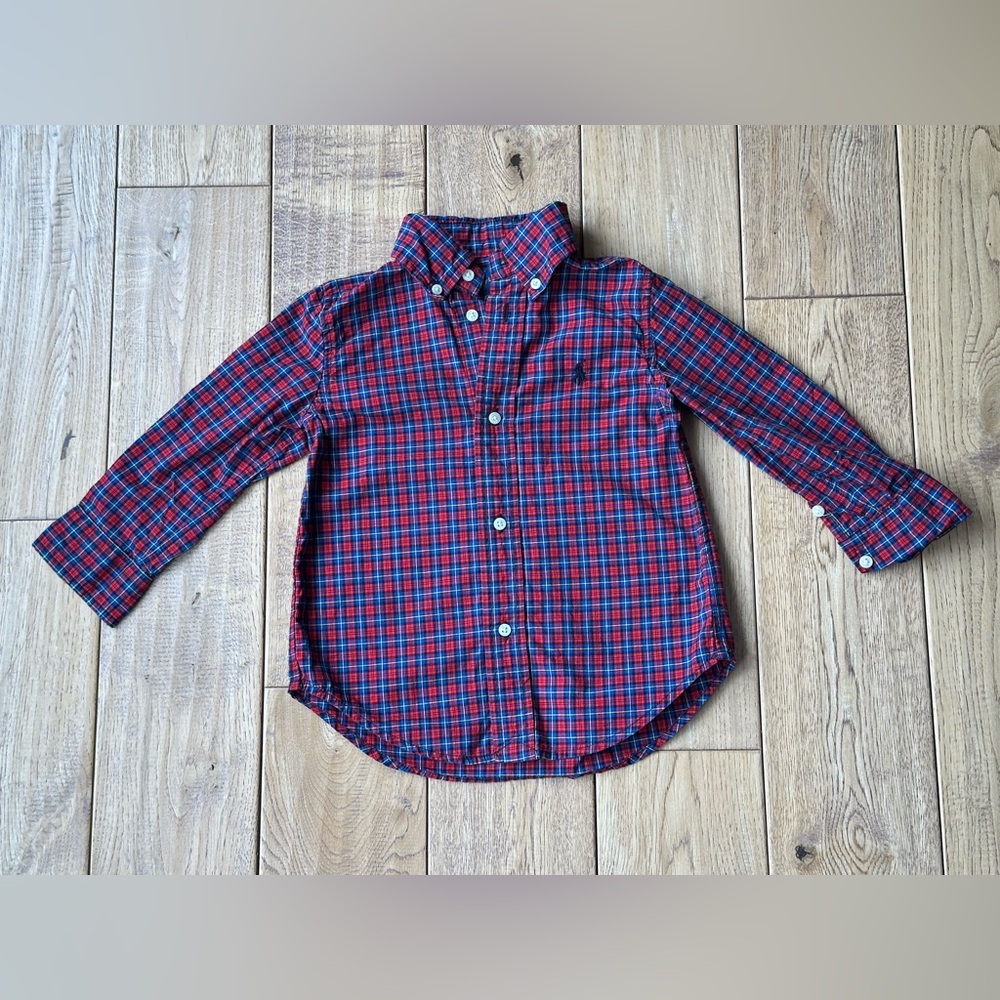 Ralph Lauren Red and Blue Plaid Button Down Shirt size 2T